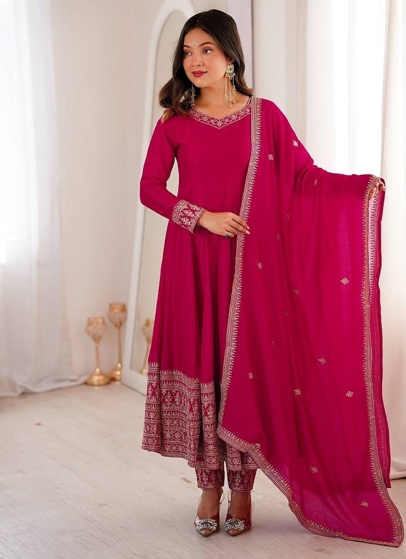 Ranipink designer party wear embroidered work anarkali set