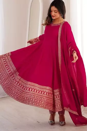 Ranipink designer party wear embroidered work anarkali set