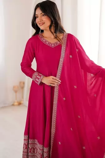 Ranipink designer party wear embroidered work anarkali set