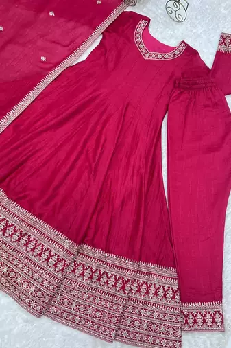 Ranipink designer party wear embroidered work anarkali set