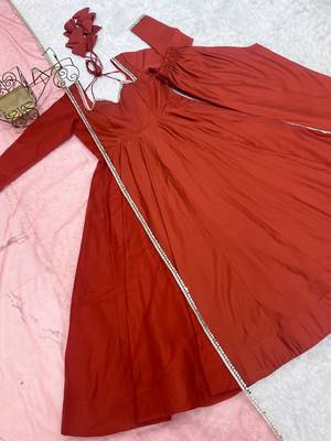 Women rust ethnic anarkali kurta set for festive & wedding wear 5