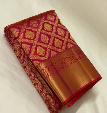 Rani pink maroon silk blend banarasi saree with unstitched blouse piece 1