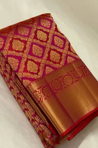 Rani pink maroon soft silk blend banarasi jacuard work designer party wear saree with unstitched blouse piece