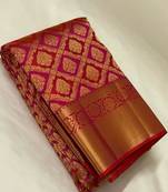 Rani pink maroon silk blend banarasi saree with unstitched blouse piece