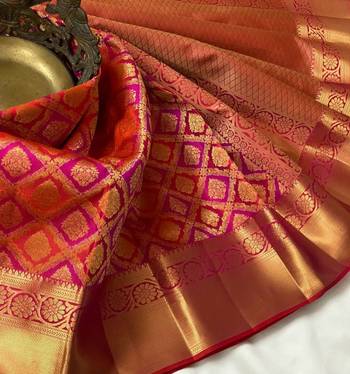 Rani pink maroon silk blend banarasi saree with unstitched blouse piece 3