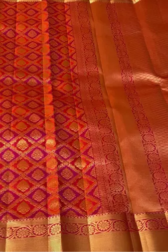 Rani pink maroon silk blend banarasi saree with unstitched blouse piece