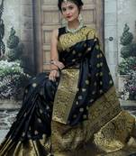 Black silk blend banarasi saree with unstitched blouse piece
