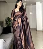 Black silk blend banarasi saree with unstitched blouse piece