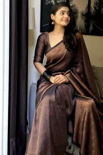 Black silk blend banarasi saree with unstitched blouse piece