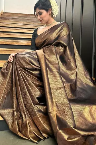 Black silk blend banarasi saree with unstitched blouse piece