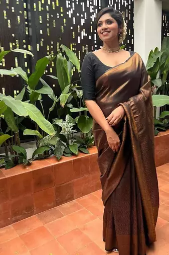 Black silk blend banarasi saree with unstitched blouse piece