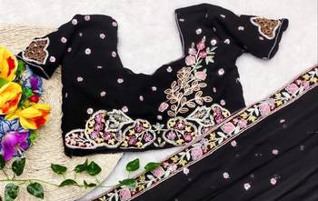 Black Color Sequence Embroidery work Georgette Saree 2
