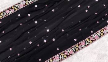 Black Color Sequence Embroidery work Georgette Saree 3