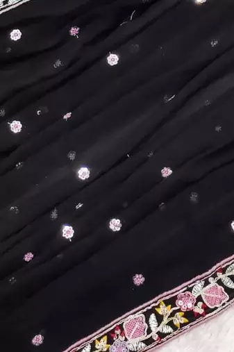Black Color Sequence Embroidery work Georgette Saree