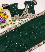 Green  Color Sequence Embroidery work Georgette Saree
