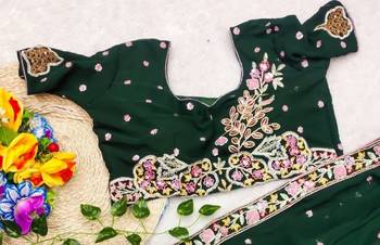 Green  Color Sequence Embroidery work Georgette Saree 2