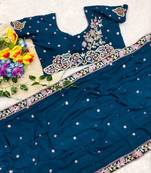 Peacock Blue Color Sequence Embroidery work Georgette Saree