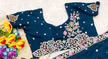 Peacock Blue Color Sequence Embroidery work Georgette Saree 2