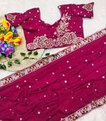 Rani Pink Color Sequence Embroidery work Georgette Saree