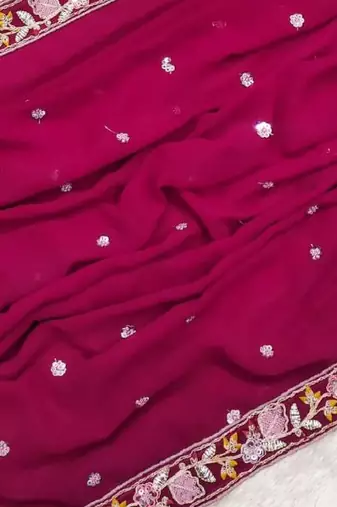 Rani Pink Color Sequence Embroidery work Georgette Saree