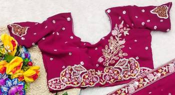 Rani Pink Color Sequence Embroidery work Georgette Saree 3
