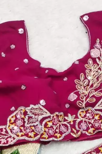 Rani Pink Color Sequence Embroidery work Georgette Saree