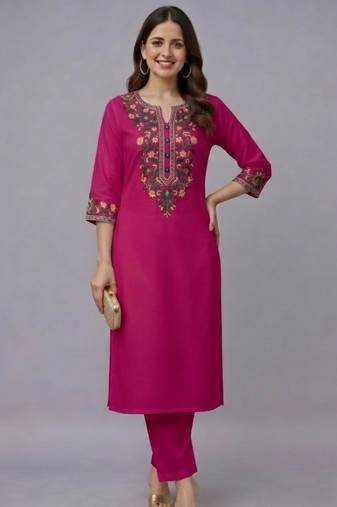 Pink embroidered rayon kurta set