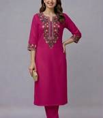 Pink embroidered rayon kurta set