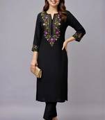 Black embroidered rayon kurta set