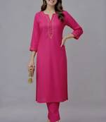Pink embroidered rayon kurta set