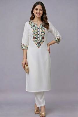 White embroidered rayon kurta set 1