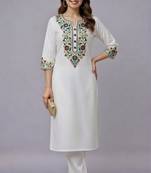 White embroidered rayon kurta set