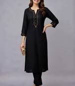 Black embroidered rayon kurta set