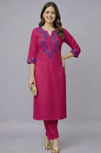 Pink embroidered rayon kurta set