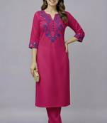 Pink embroidered rayon kurta set