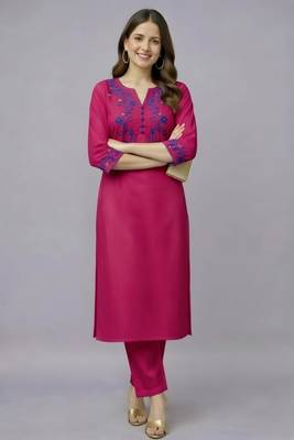 Pink embroidered rayon kurta set 2