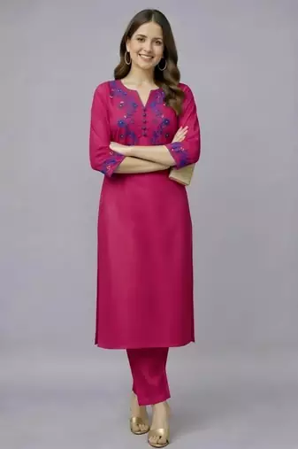 Pink embroidered rayon kurta set