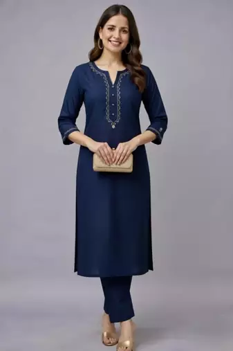 Navy embroidered rayon kurta set