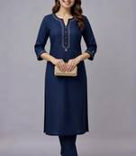 Navy embroidered rayon kurta set