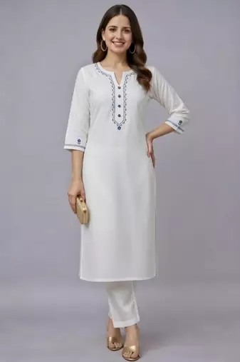 White embroidered rayon kurta set
