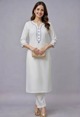 White embroidered rayon kurta set 2