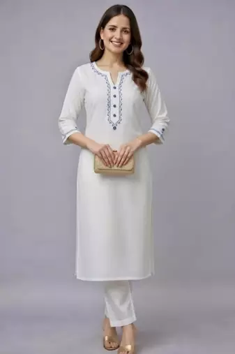 White embroidered rayon kurta set