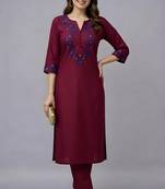 Maroon embroidered rayon kurta set