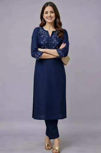 Navy embroidered rayon kurta set