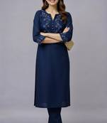 Navy embroidered rayon kurta set