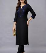 Black embroidered rayon kurta set