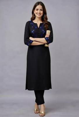 Black embroidered rayon kurta set 2