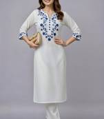 White embroidered rayon kurta set