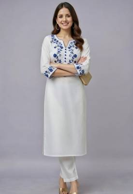 White embroidered rayon kurta set 2