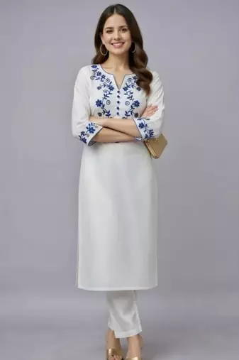 White embroidered rayon kurta set